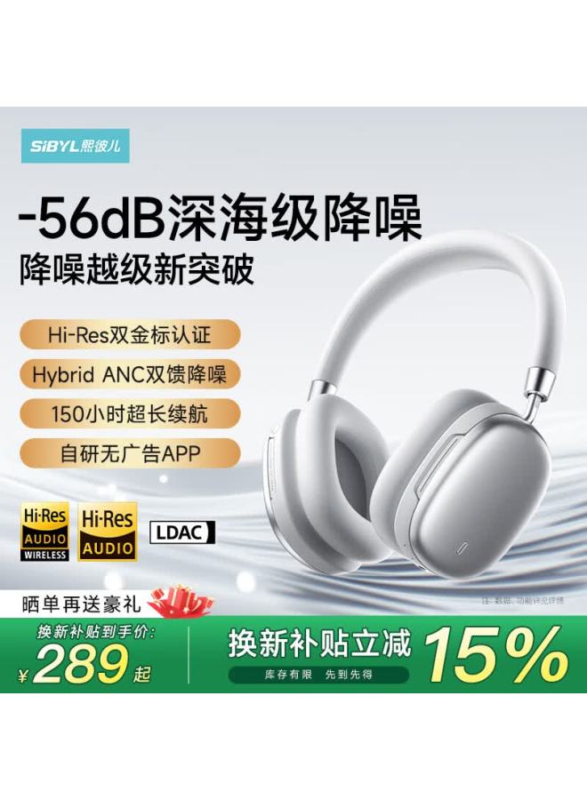 Sibyl Ch500 True Dual Gold Standard Certified Ldac Decoding Over-ear Active Noise Cancelling Bluetooth Headphones  New Wireless Wired Gaming Sports Long Battery Life - Image 1