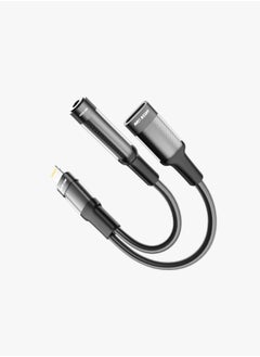 2 in 1 Earphone & Charging Adapter Lightning to Lightning (Charging) + 3.5 (Audio) 12cm Length/ Transparent Braided Build / Stable Signal / Durable Material / Secure & Safe / 10000 Bends Life Span / Premium Quality / Flexible & Portable / Wide Combability - Black