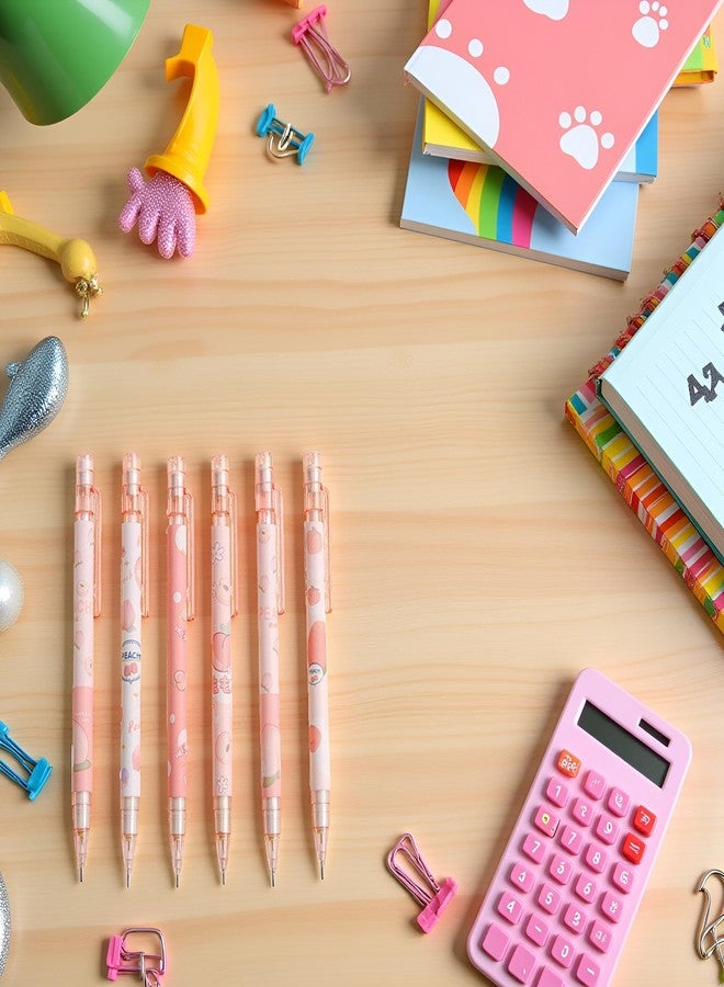 Tustao 6 Pcs Cute Mechanical Pencils With Top Erasers Peach Automatic Pencils Stationery Gift For Students Teen Girls 6 Pcs Mechanical Pencils, Writing and Correction Supplies - Image 3