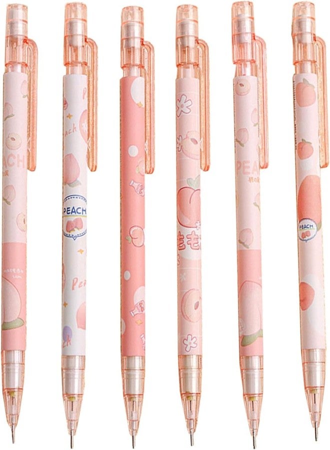Tustao 6 Pcs Cute Mechanical Pencils With Top Erasers Peach Automatic Pencils Stationery Gift For Students Teen Girls 6 Pcs Mechanical Pencils, Writing and Correction Supplies - Image 1