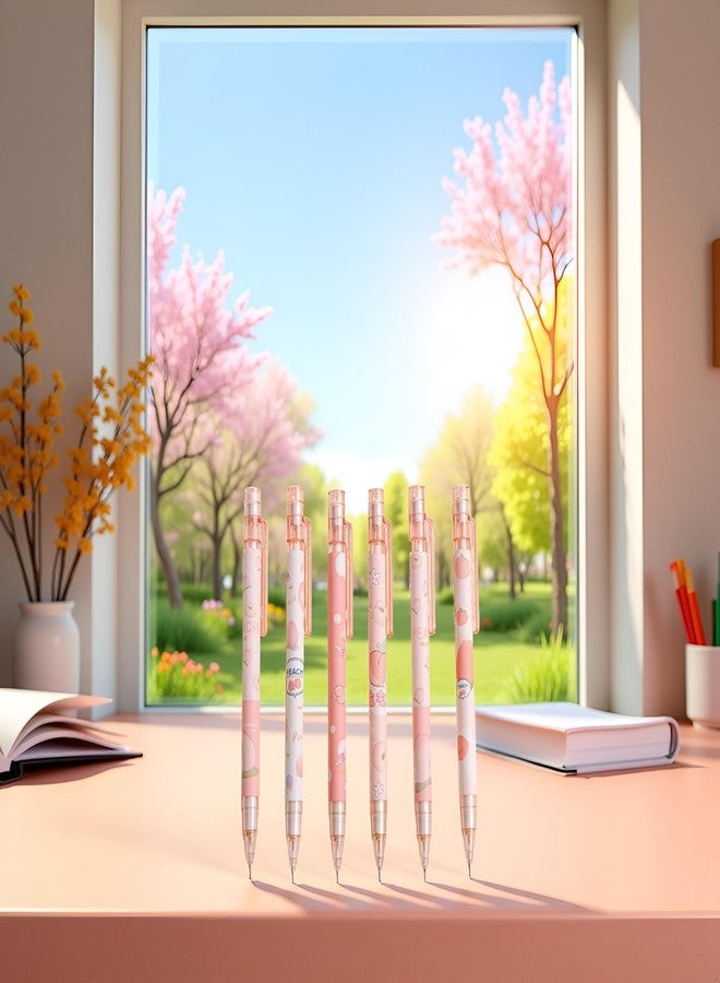 Tustao 6 Pcs Cute Mechanical Pencils With Top Erasers Peach Automatic Pencils Stationery Gift For Students Teen Girls 6 Pcs Mechanical Pencils, Writing and Correction Supplies - Image 5
