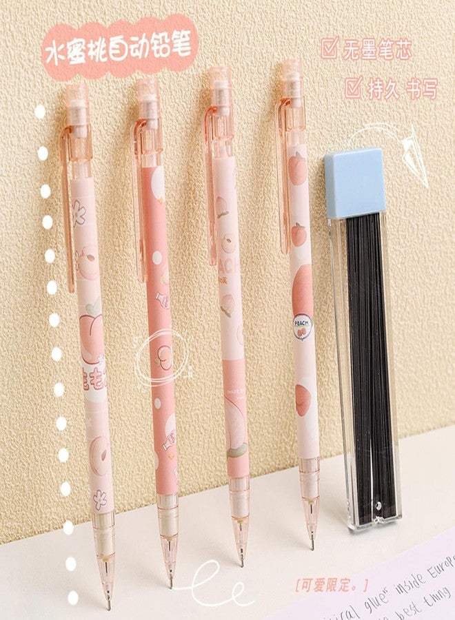 Tustao 6 Pcs Cute Mechanical Pencils With Top Erasers Peach Automatic Pencils Stationery Gift For Students Teen Girls 6 Pcs Mechanical Pencils, Writing and Correction Supplies - Image 4