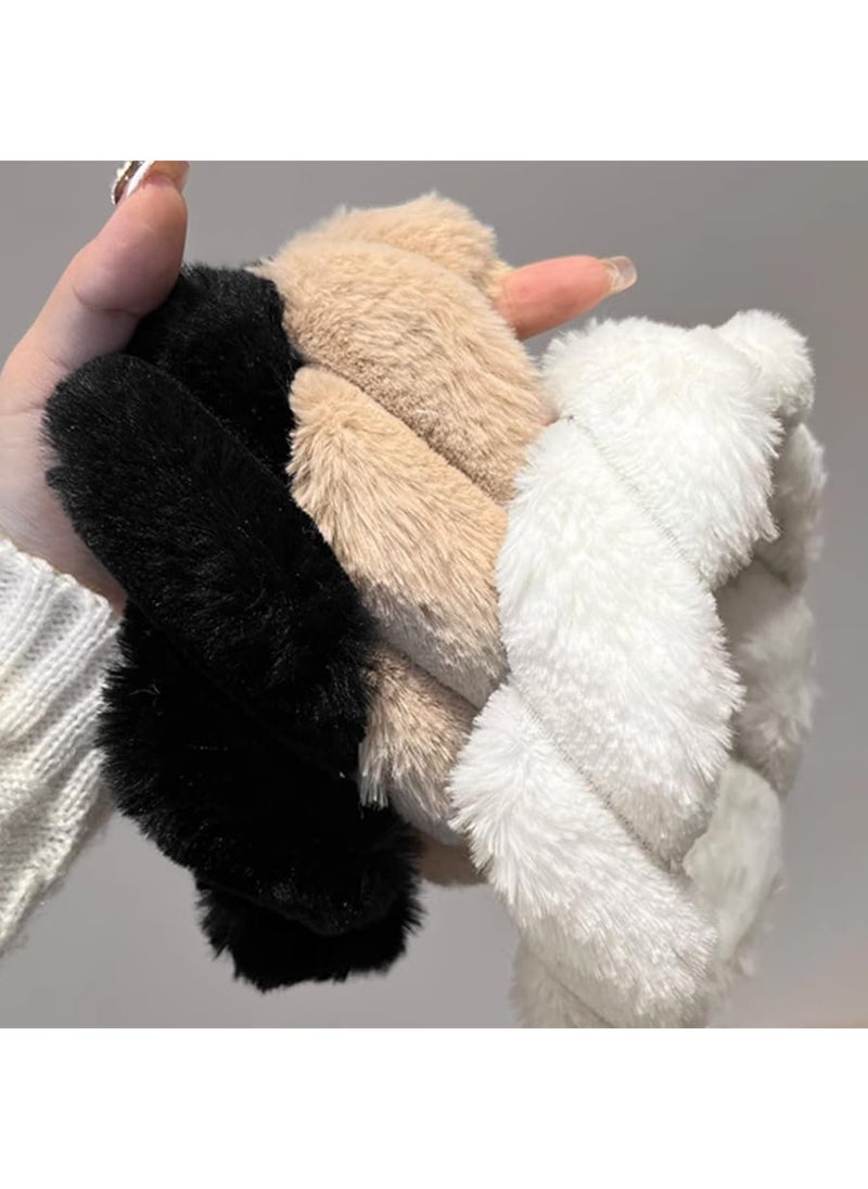 Springtime Springtime 3pcs Rabbit Fur Headbands for Women Girls Unique Faux Furry Hair Headband Soft Luxury Headwear Warm Hair Accessories 