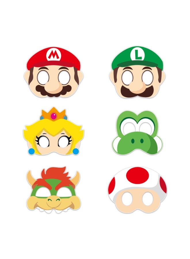 Super Mario Mario Paper Masks for Kids Party – 6pcs Super Mario Hero Masks for Birthday Party Favors, Dress-Up, Photo Booth Props, Classroom Events & Cartoon-Themed Celebrations for Mario Party Decorations - Image 1