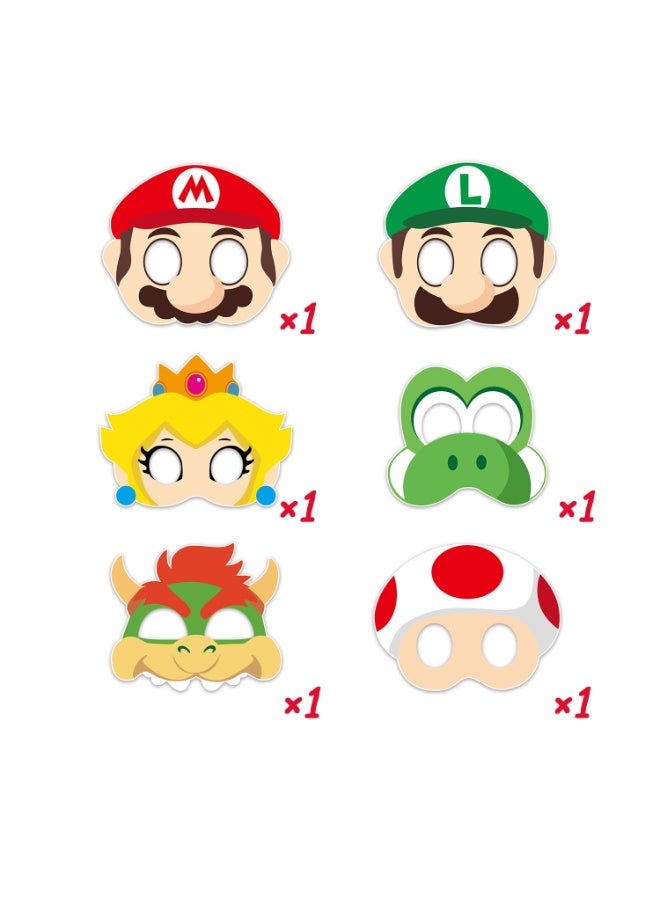 Super Mario Mario Paper Masks for Kids Party – 6pcs Super Mario Hero Masks for Birthday Party Favors, Dress-Up, Photo Booth Props, Classroom Events & Cartoon-Themed Celebrations for Mario Party Decorations - Image 2