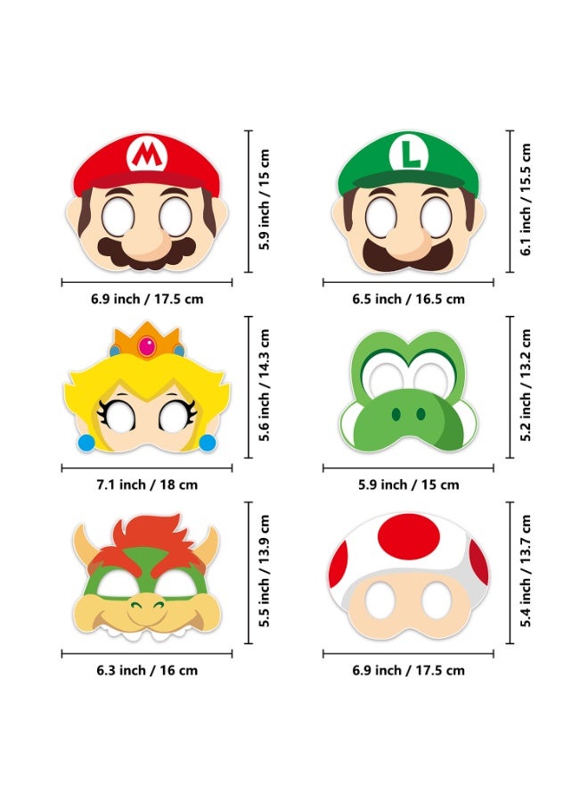Super Mario Mario Paper Masks for Kids Party – 6pcs Super Mario Hero Masks for Birthday Party Favors, Dress-Up, Photo Booth Props, Classroom Events & Cartoon-Themed Celebrations for Mario Party Decorations - Image 3