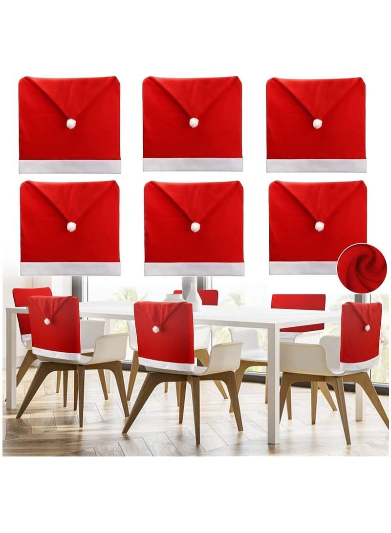 AUTOYSUR 6 Pcs Christmas Chair Covers, Non-Woven Santa Claus Hat Xmas Chair Back Covers,Chair Protector Slipcovers for Home, Kitchen, Dining Room Festival Decor,65 X 50cm (Red) - Image 1