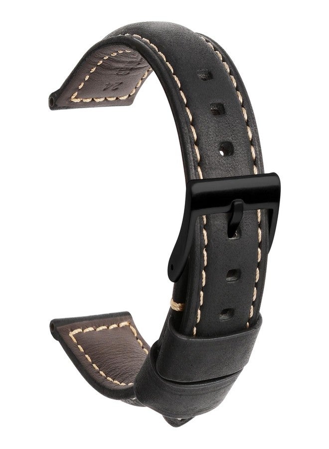 TStrap Leather Watch Straps for Men - Black Vintage Soft Watch Bracelet Thickly - Padded Smart Watch Band with Black Clasp Buckle Replacement - 20mm 22mm 24mm - Image 1