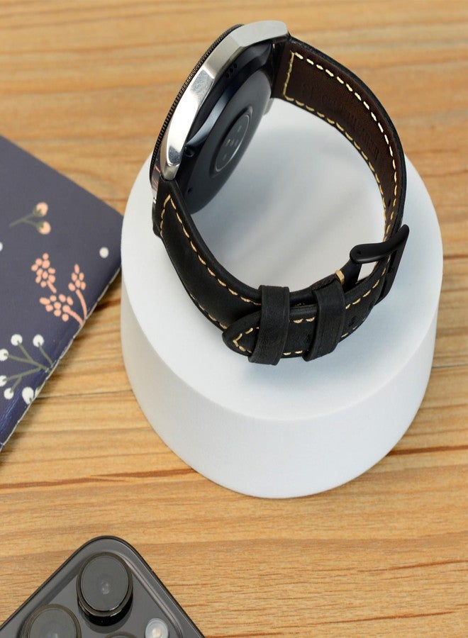 TStrap Leather Watch Straps for Men - Black Vintage Soft Watch Bracelet Thickly - Padded Smart Watch Band with Black Clasp Buckle Replacement - 20mm 22mm 24mm - Image 5
