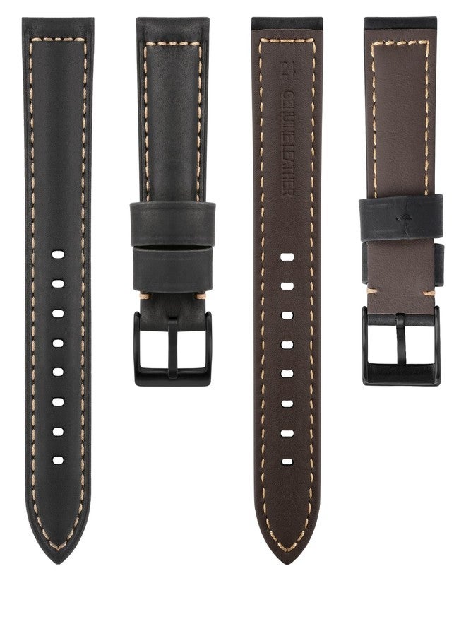 TStrap Leather Watch Straps for Men - Black Vintage Soft Watch Bracelet Thickly - Padded Smart Watch Band with Black Clasp Buckle Replacement - 20mm 22mm 24mm - Image 2