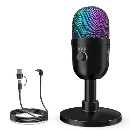 zealsound Gaming Condenser Microphone with RGB Lights, Studio USB Mic for PC, Mac, iPhone, Plug & Play, Mute & Gain Control, Monitoring for Streaming, Podcasting, TikTok, YouTube - Image 1