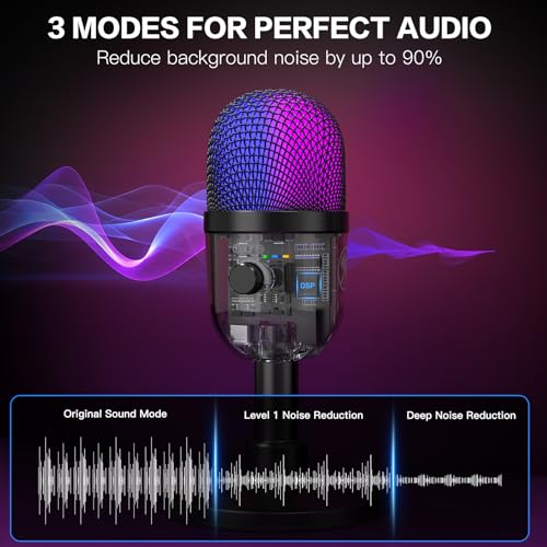zealsound Gaming Condenser Microphone with RGB Lights, Studio USB Mic for PC, Mac, iPhone, Plug & Play, Mute & Gain Control, Monitoring for Streaming, Podcasting, TikTok, YouTube - Image 4