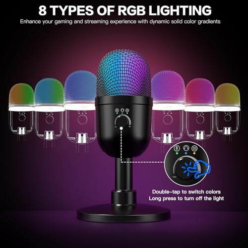 zealsound Gaming Condenser Microphone with RGB Lights, Studio USB Mic for PC, Mac, iPhone, Plug & Play, Mute & Gain Control, Monitoring for Streaming, Podcasting, TikTok, YouTube - Image 2
