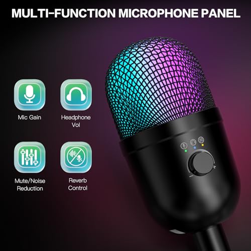 zealsound Gaming Condenser Microphone with RGB Lights, Studio USB Mic for PC, Mac, iPhone, Plug & Play, Mute & Gain Control, Monitoring for Streaming, Podcasting, TikTok, YouTube - Image 5