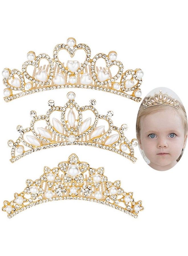 ANBALA تاج صغير مع مشط للشعر 3 قطع تاج صغير للأميرة مع كريستال لامع لإكسسوارات الشعر للأطفال من عمر 2 3 4 5 6 7 8 9 سنوات تزيين الشعر وتصفيفه إكسسوارات شعر لطيفة (ذهبي) - Image 1