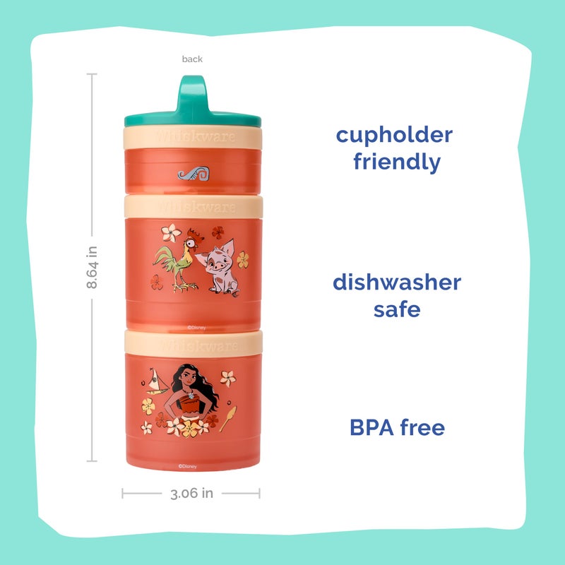 Whiskware (Moana) DiSNEY PRINCESS Whiskware Stackable Snack Pack - 3 Jar + Handle - Blue/Orange/Pink - Image 1