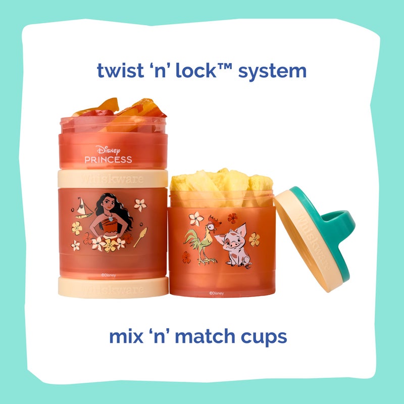Whiskware (Moana) DiSNEY PRINCESS Whiskware Stackable Snack Pack - 3 Jar + Handle - Blue/Orange/Pink - Image 2