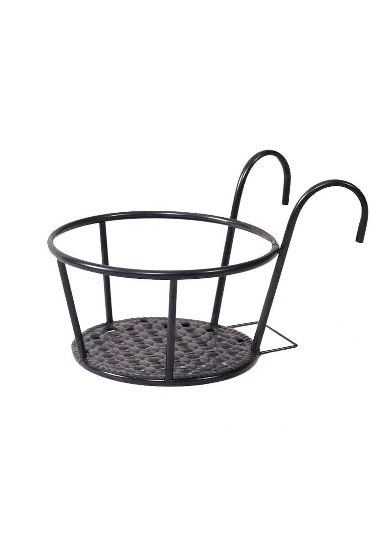 Planter Holder Stand Hanging Flower Pot Stand Outdoor Iron Flower Rack Balcony Pots (Black)