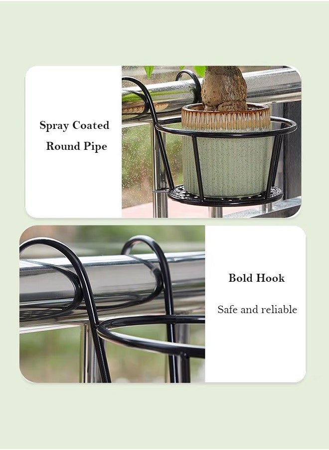 Planter Holder Stand Hanging Flower Pot Stand Outdoor Iron Flower Rack Balcony Pots (Black)