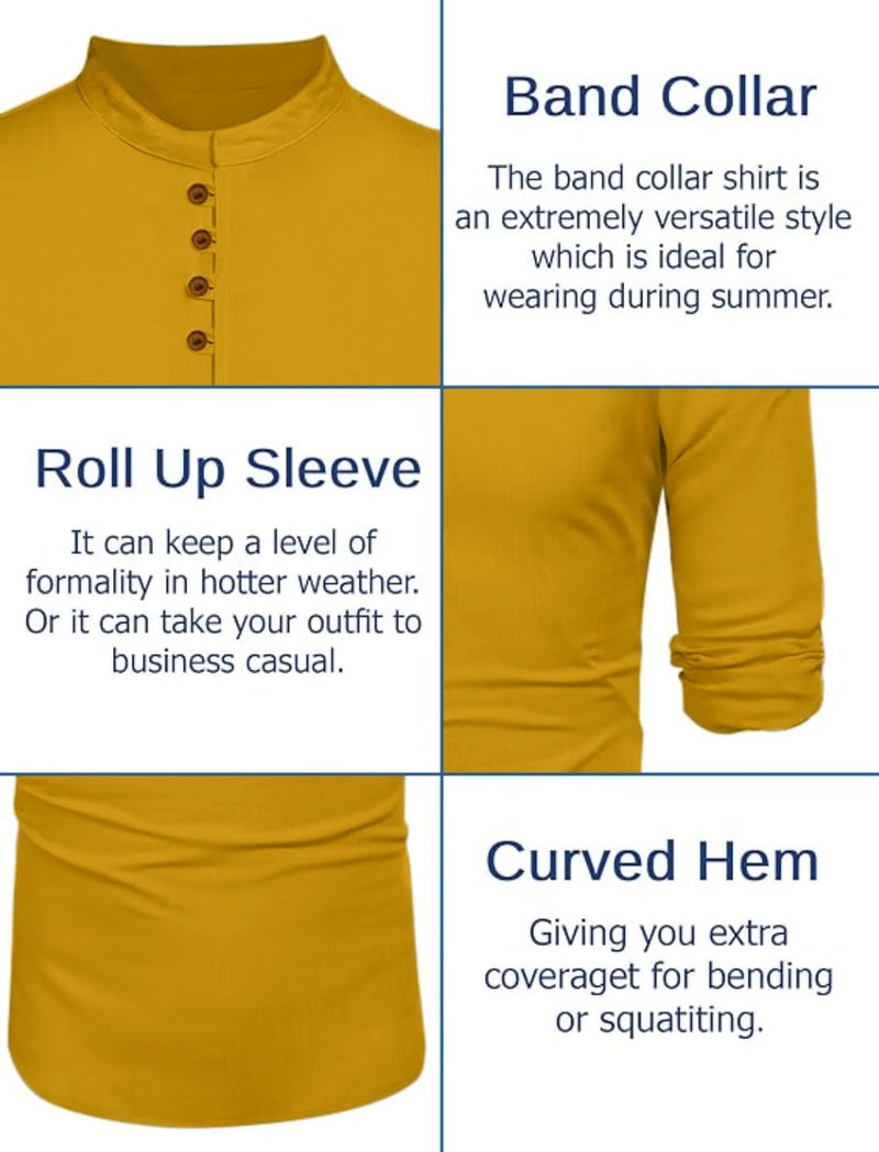 Macsivo Men's Stylish Mandarin Collar Kurta | Casual Ethnic Fusion Shirt for Daily, Party & Travel | Full Sleeves | Cotton Blend Comfort Fit Short Kurta Gold - Image 4