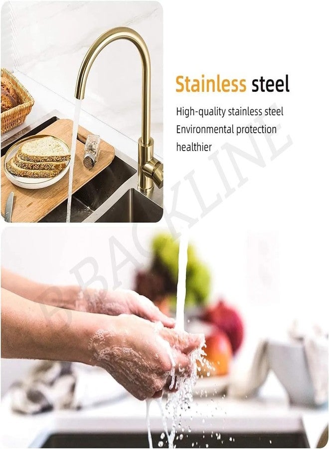 B Backline SUS 304 Kitchen Sink Mixer Tap | Hot & Cold Water Faucet for Kitchen | Single Lever 360° Swivel Spout | High Arc Sink Tap (Gold) (5 Years warrenty) - Image 2