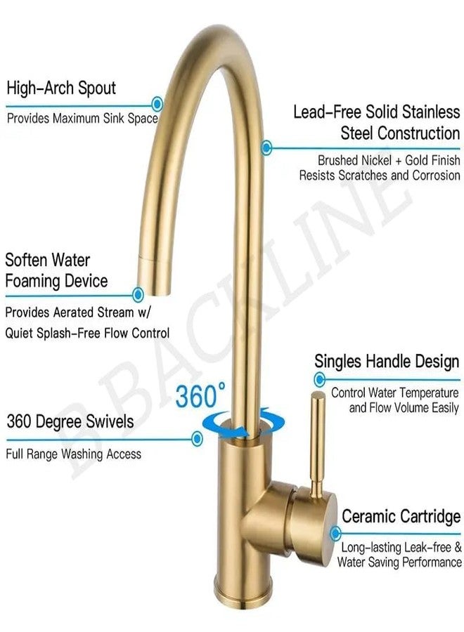 B Backline SUS 304 Kitchen Sink Mixer Tap | Hot & Cold Water Faucet for Kitchen | Single Lever 360° Swivel Spout | High Arc Sink Tap (Gold) (5 Years warrenty) - Image 4