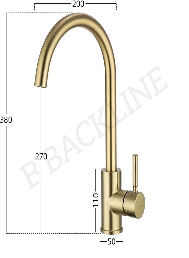 B Backline SUS 304 Kitchen Sink Mixer Tap | Hot & Cold Water Faucet for Kitchen | Single Lever 360° Swivel Spout | High Arc Sink Tap (Gold) (5 Years warrenty) - Image 3