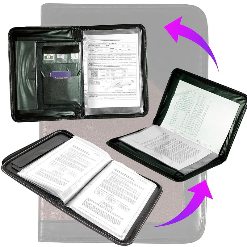 VERAT File Folder/Certificates/Documents Holder/Document Bag/Portfolio/Expanding File/Executive File/Coloured File Folders/Leaf/Leather/Executive Folder/Multipurpose(Black) - Image 2