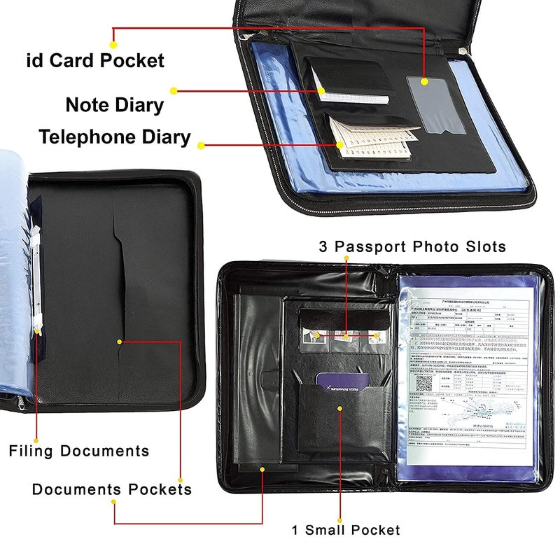 VERAT File Folder/Certificates/Documents Holder/Document Bag/Portfolio/Expanding File/Executive File/Coloured File Folders/Leaf/Leather/Executive Folder/Multipurpose(Black) - Image 5