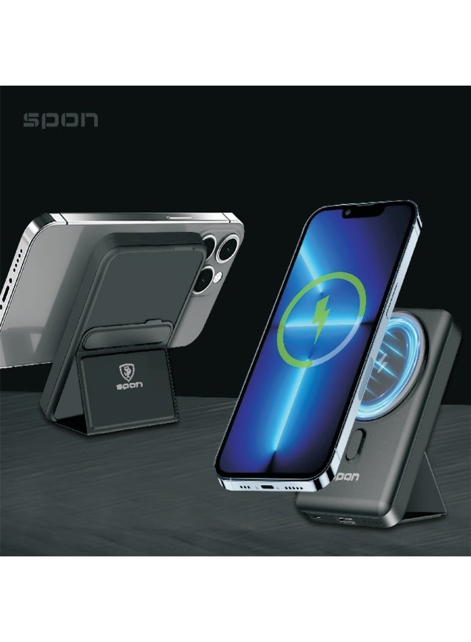 Spon 10000mAh Magnetic Power Bank, 22.5W Portable Wireless PD Charger, Fast Charging with USB-C and USB Outputs for Magsafe Battery Pack - Image 2