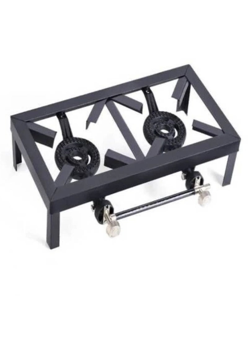 موقد غاز حديدي مزدوج للطبخ – عينين قويتين بتصميم ثابت ومتين مثالي للرحلات والاستخدام الخارجي - Image 1