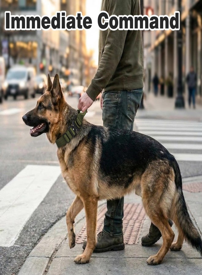 جويتيل طوق جويتيل التكتيكي للكلاب الكبيرة جدًا، مزود بمقبض تحكم، طوق تدريب عسكري شديد التحمل للكلاب القوية، حافظة لبطاقة AirTag، مشبك معدني سريع الفتح، مبطن ناعمًا، مقاس XL، لون أخضر عسكري - Image 2