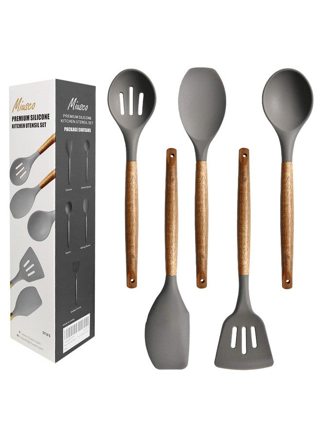 Miusco Acacia Wood : Miusco 5 Piece Silicone Cooking Utensil Set with Natural Acacia Hard Wood Handle - Image 1
