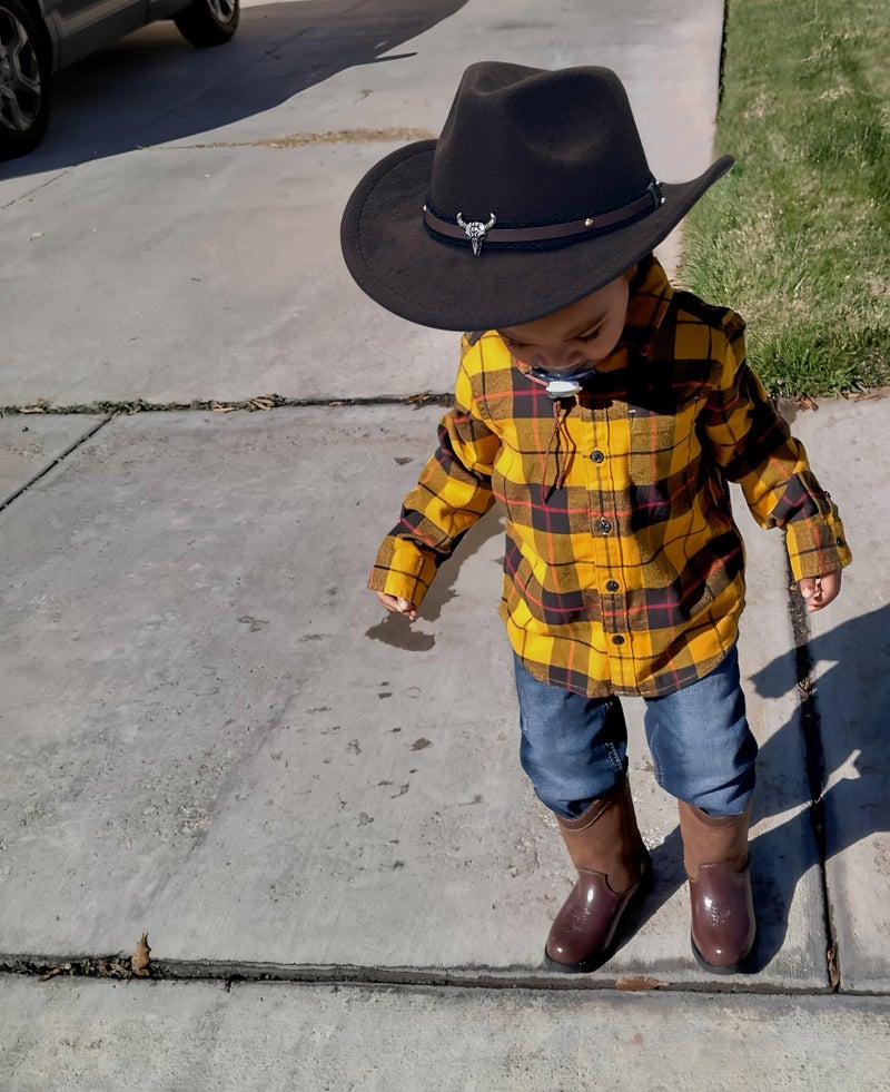Jastore Baby Boys Girls Western Hats Toddler Cowboy Leather Buckle Felt Cowgirl Hat with Cowboy Red Bandanas (US, Age, 1 Year, 3 Years, Black) - Image 5