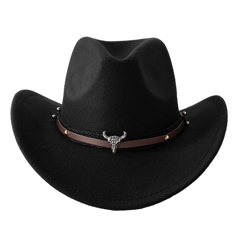Jastore Baby Boys Girls Western Hats Toddler Cowboy Leather Buckle Felt Cowgirl Hat with Cowboy Red Bandanas (US, Age, 1 Year, 3 Years, Black) - Image 3