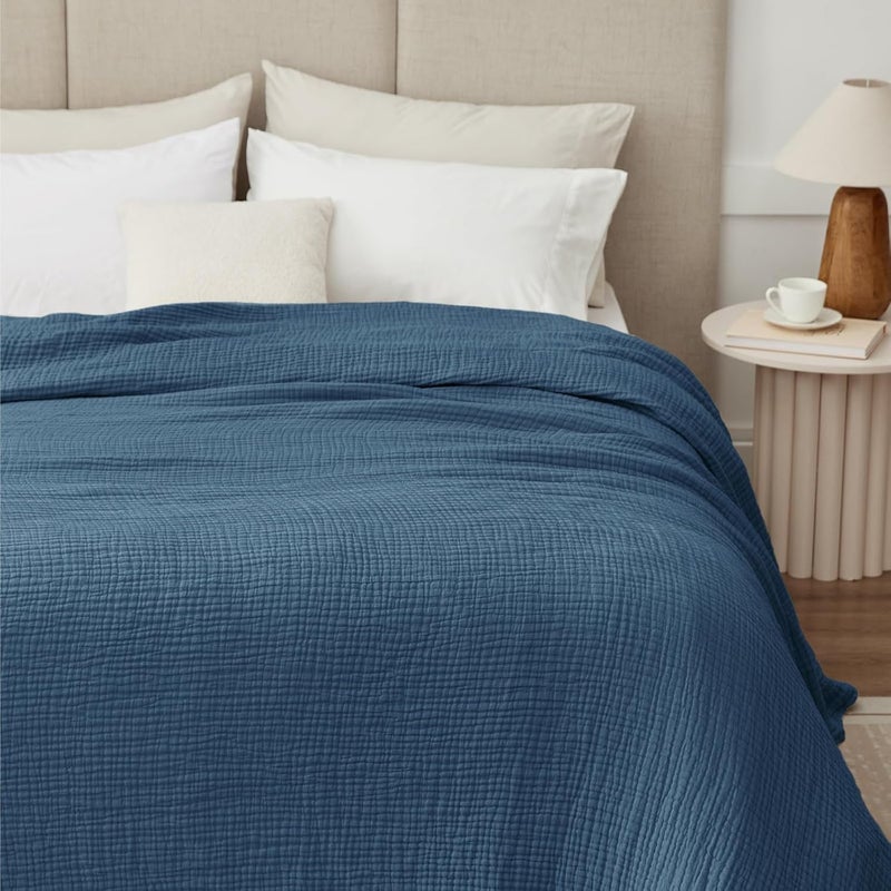 6-layer cotton gauze four-season blanket 108 x 90 inches large blue breathable soft bed blanket - Image 3