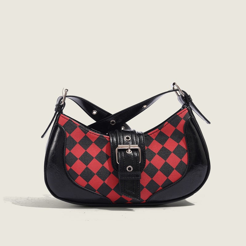 Vintage Plaid Patchwork Saddle Bag Korean Style Crossbody Shoulder Bag - Image 3