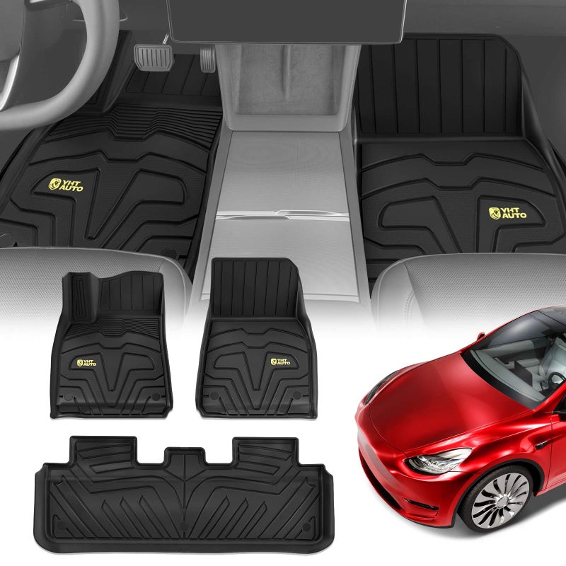 YHTAUTO Custom Fit Car Floor Mats for Tesla Model Y 20252020 5Seat Not for Juniper 1st 2nd Row All Weather TPE Car Mats Carpet Liners AntiSlip Waterproof Automatic Front Rear Mats for Car