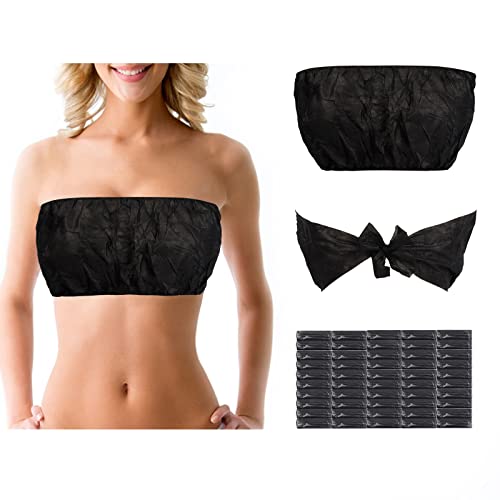 JUNFAN 50 Pack Womens Disposable Vacation Bra Strapless Underwear Individually Wrapped General Size for Beauty Salon, SPA, Spray Tanning Black - Image 1