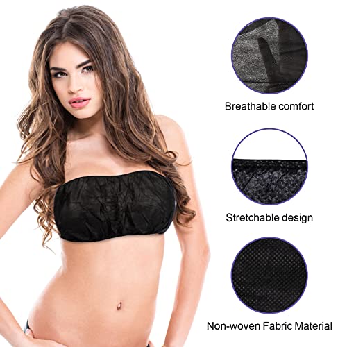 JUNFAN 50 Pack Womens Disposable Vacation Bra Strapless Underwear Individually Wrapped General Size for Beauty Salon, SPA, Spray Tanning Black - Image 4