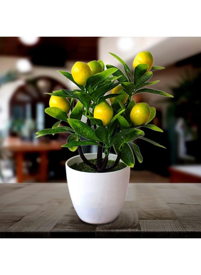 ماركة غير محددة نباتات اصطناعية صغيرة في أوعية، شجرة ليمون فاكهة اصطناعية بونساي خضرة مزيفة وعاء بلاستيكي أبيض لطاولة المنزل والمكتب والحمام (الحجم: قطعة واحدة)  - Image 3
