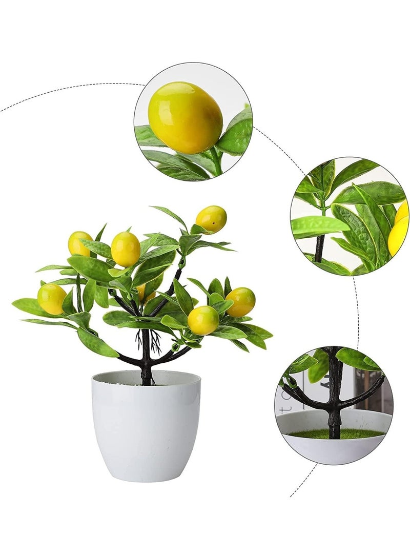 ماركة غير محددة نباتات اصطناعية صغيرة في أوعية، شجرة ليمون فاكهة اصطناعية بونساي خضرة مزيفة وعاء بلاستيكي أبيض لطاولة المنزل والمكتب والحمام (الحجم: قطعة واحدة)  - Image 2
