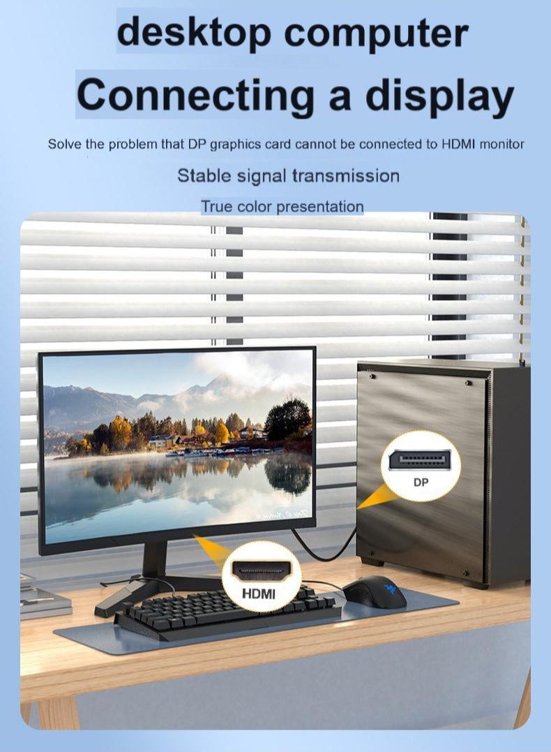 كابل DisplayPort إلى HDMI بطول 1.8 متر - كابل فيديو DP إلى HDMI بدقة 4K لأجهزة الكمبيوتر المحمولة وأجهزة الكمبيوتر المكتبية والشاشات وأجهزة العرض وأجهزة التلفزيون عالي الدقة - يدعم دقة 4K بمعدل 30 هرتز، ودقة Full HD 1080P، ومزامنة الصوت والفيديو، مطلي بالذهب، مصنوع من مادة PVC المتينة - Image 3