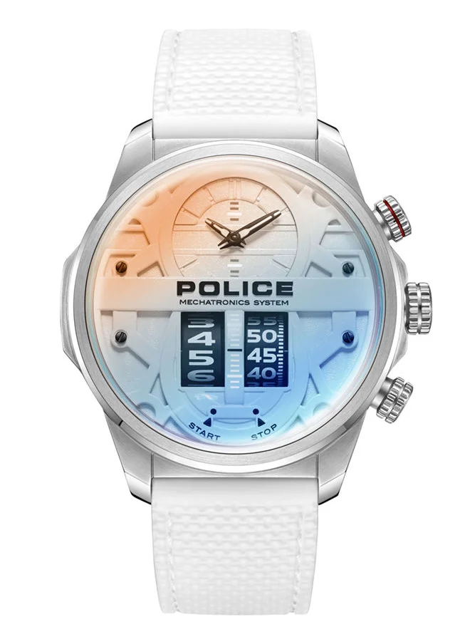 بوليس POLICE - Rotorcrom Watch For Men Grey Dial With White Silicone Strap - PEWJM0006506