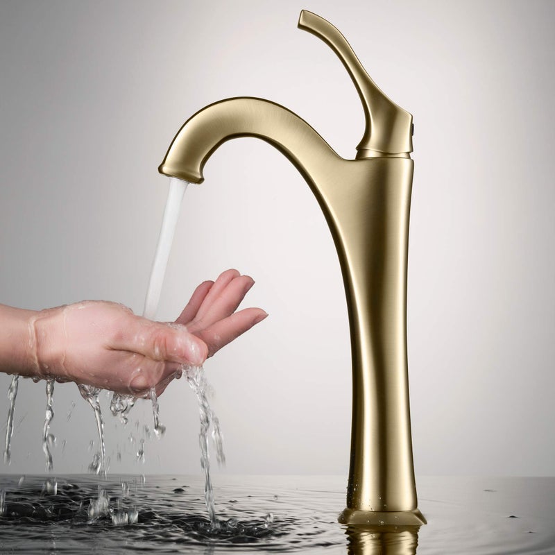 KRAUS KVF1200BG Arlo Brushed Gold Tall Vessel Bathroom Faucet with PopUp Drain