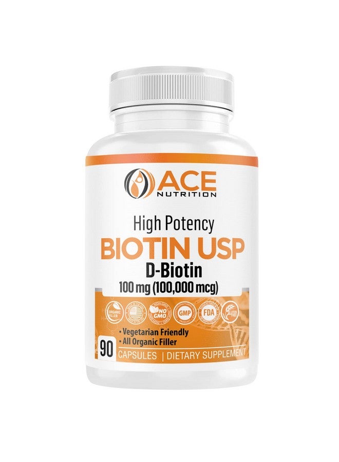 ACE NUTRITION High Potency Biotin Usp (Dbiotin 100000Mcg) Superior Biotin Organic Rice Flour Vegetarian Capsules For Hair Skin & Myelin Health Made In The Usa (100Mg/90 Capsules) - Image 2