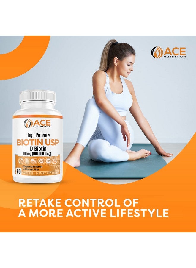 ACE NUTRITION High Potency Biotin Usp (Dbiotin 100000Mcg) Superior Biotin Organic Rice Flour Vegetarian Capsules For Hair Skin & Myelin Health Made In The Usa (100Mg/90 Capsules) - Image 4