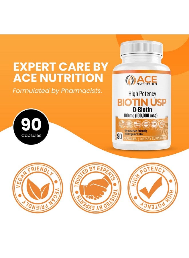 ACE NUTRITION High Potency Biotin Usp (Dbiotin 100000Mcg) Superior Biotin Organic Rice Flour Vegetarian Capsules For Hair Skin & Myelin Health Made In The Usa (100Mg/90 Capsules) - Image 5