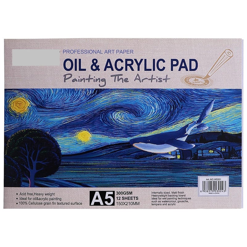 53 Arts 53ARTS A5 Size Painting Paper Pad with Bleed Proof Canvas Texture for Oil Acrylic Painting Drawing 300gsm 12 Sheets - Image 1