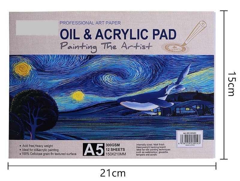 53 Arts 53ARTS A5 Size Painting Paper Pad with Bleed Proof Canvas Texture for Oil Acrylic Painting Drawing 300gsm 12 Sheets - Image 5